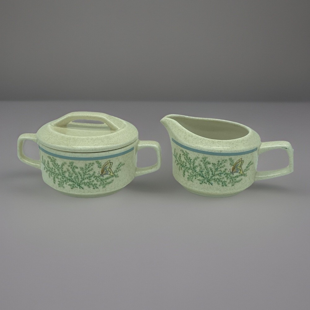 Vintage Lenox Temper-ware FANCY FREE Cream & Sugar Set Butterfly dishwasher safe